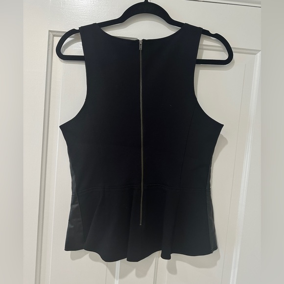 Halogen black leather front knit top blouse peplum fitted - Picture 11 of 13